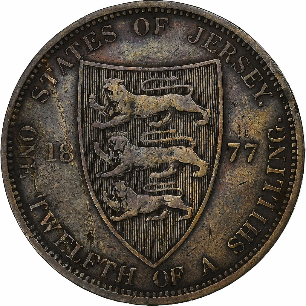 Jersey, Victoria, 1/12 Shilling, 1877, Bronze, EF(40-45), KM:8