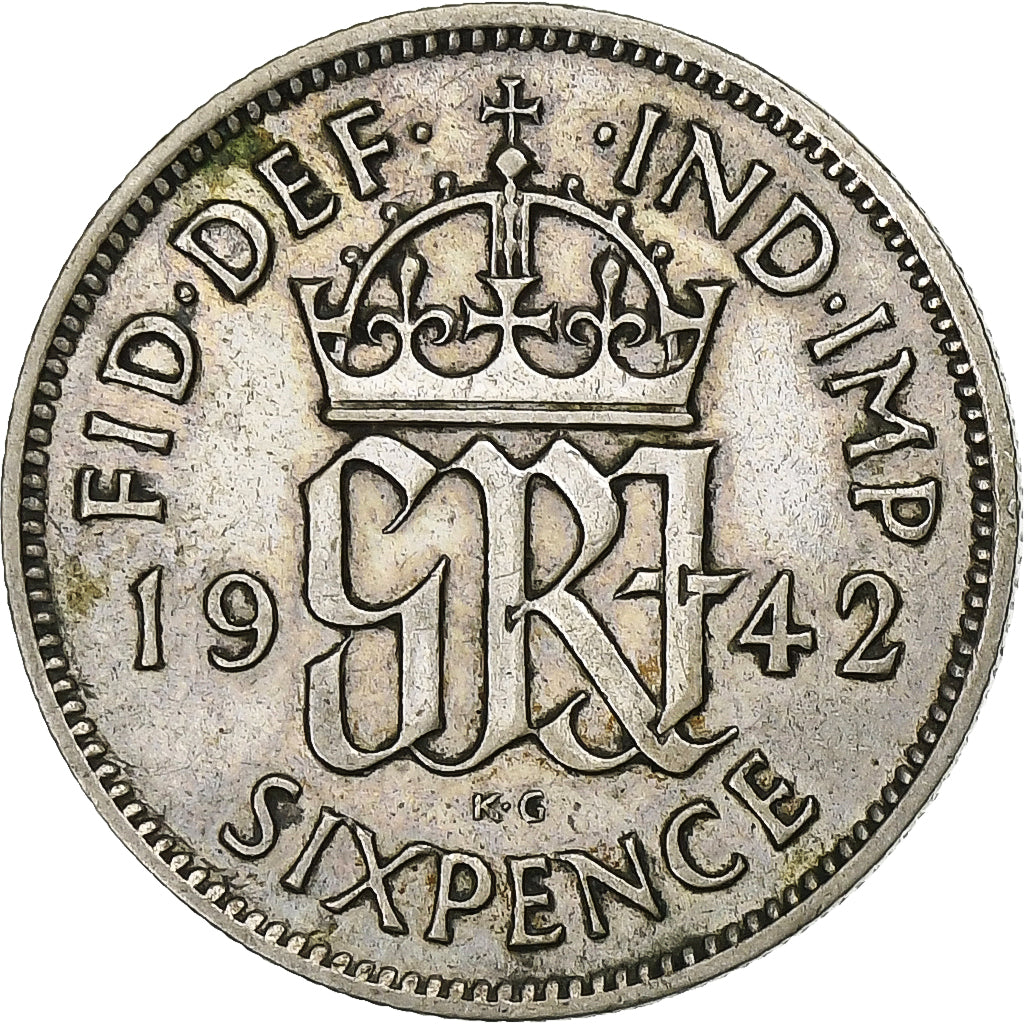 Great Britain, George VI, 6 Pence, 1942, Silver, AU(55-58), KM:852