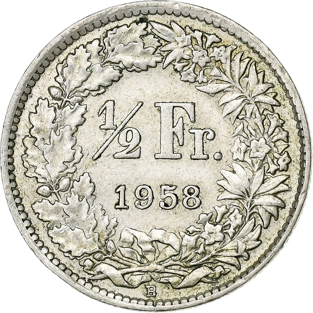 Suiza, 1/2 Franc, 1958, Bern, Plata, EBC, KM:23