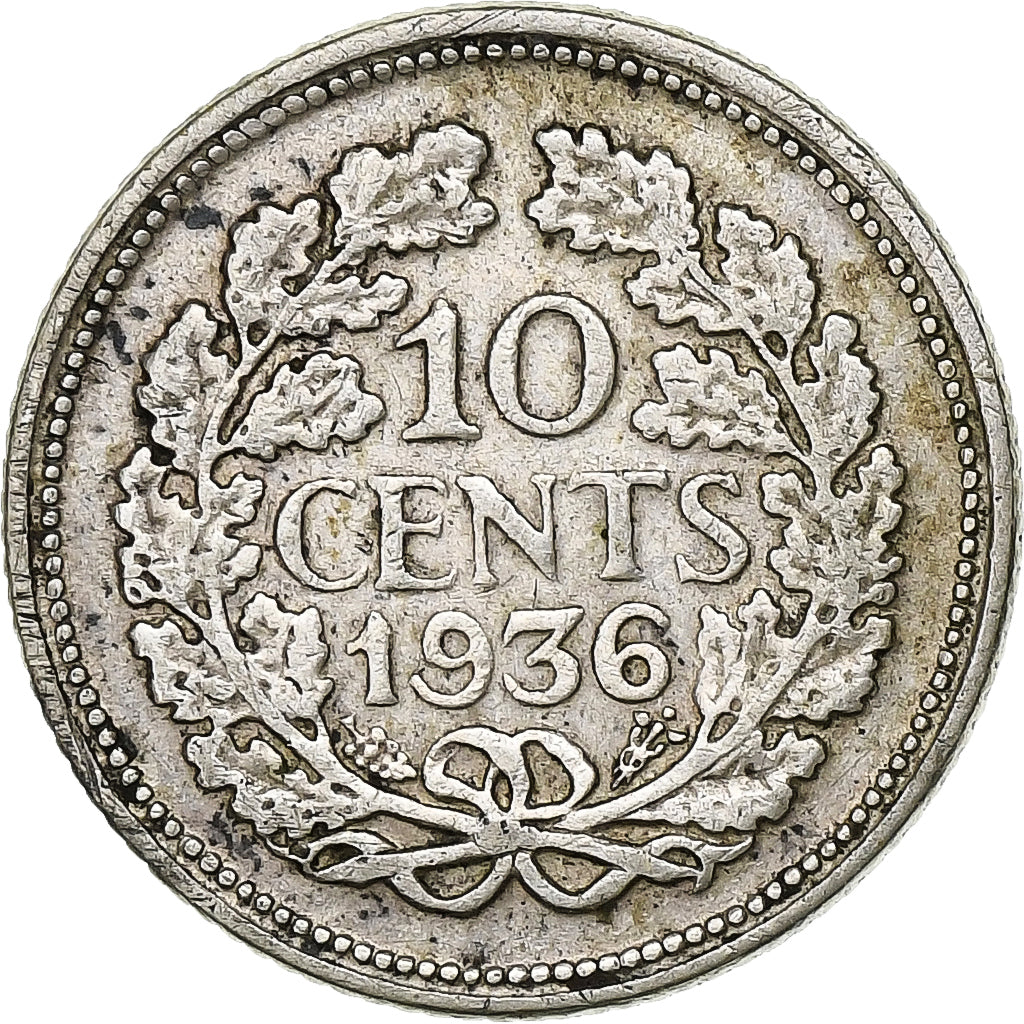 Nederland, Wilhelmina I, 10 Cents, 1936, Zilver, ZF+, KM:163