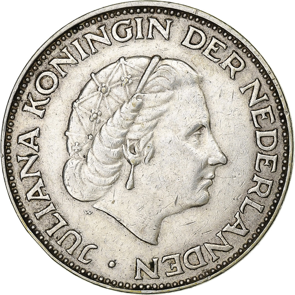 Netherlands, Juliana, 2-1/2 Gulden, 1963, Silver, AU(55-58), KM:185
