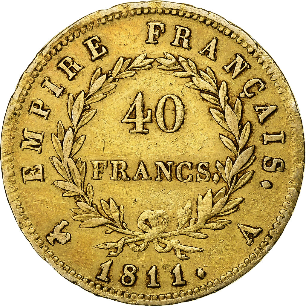 Francja, 40 Francs, Napoléon I, 1811, Paris, Złoto, AU(50-53), KM:696.1