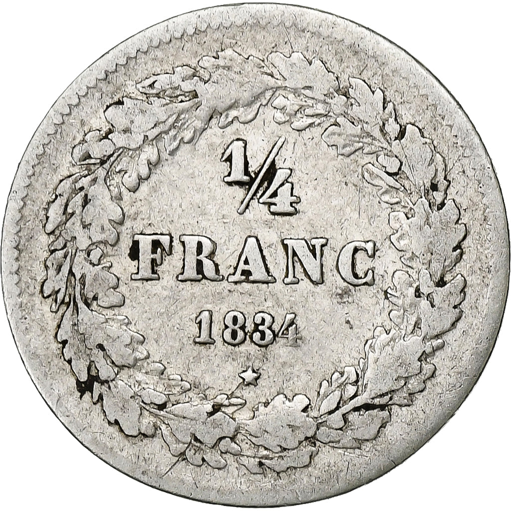 Belgium, Leopold I, 1/4 Franc, 1834, Silver, VF(20-25), KM:8