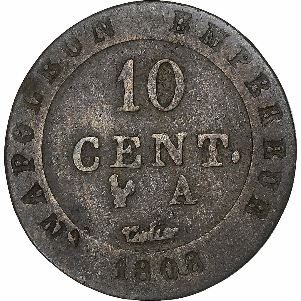 France, 10 Centimes, Napoléon I, 1808, Paris, Billon, AU(50-53), KM:676.1