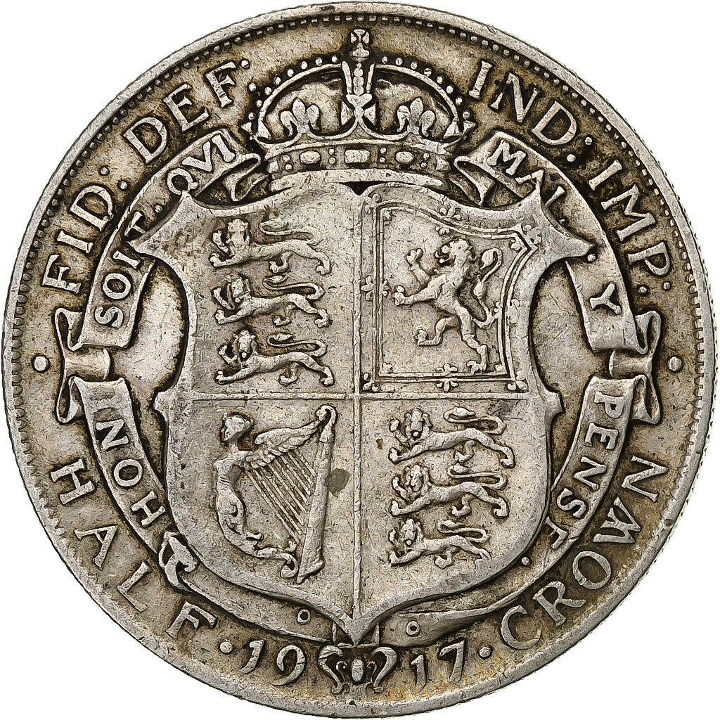 Great Britain, George V, 1/2 Crown, 1917, Silver, EF(40-45), KM:818.1
