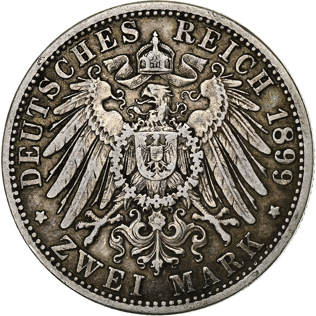 Deutsch Staaten, BAVARIA, Otto, 2 Mark, 1899, Munich, Silber, S+, KM:913