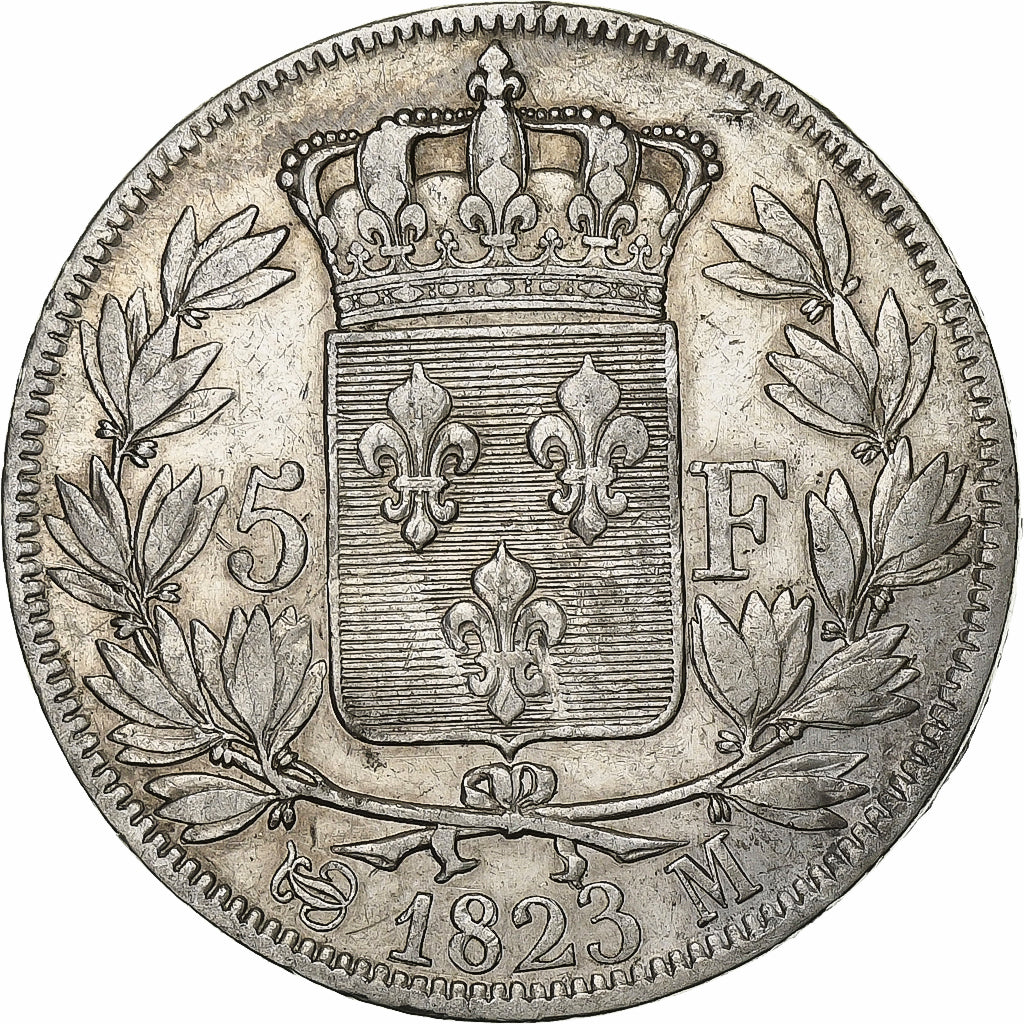 France, 5 Francs, Louis XVIII, 1823, Toulouse, Argent, TB+, KM:711.9