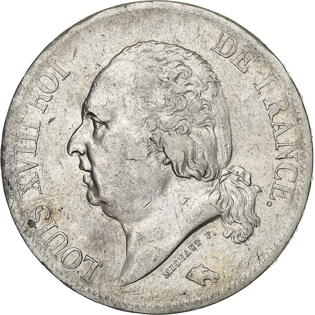 Francja, Louis XVIII, 5 Francs, Louis XVIII, 1824, Lille, Srebro, VF(30-35)