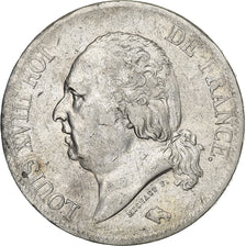 Francja, Louis XVIII, 5 Francs, Louis XVIII, 1824, Lille, Srebro, VF(30-35)