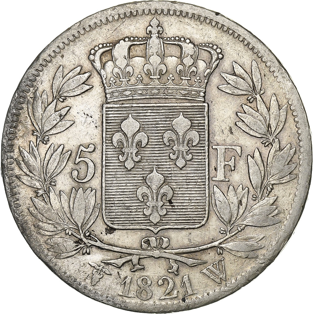 Francia, Louis XVIII, 5 Francs, Louis XVIII, 1821, Lille, Argento, MB+