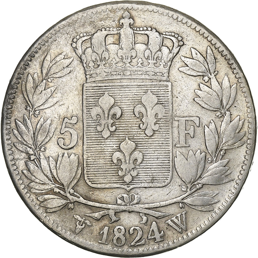 Francia, Louis XVIII, 5 Francs, Louis XVIII, 1824, Lille, Argento, BB, KM:711.13