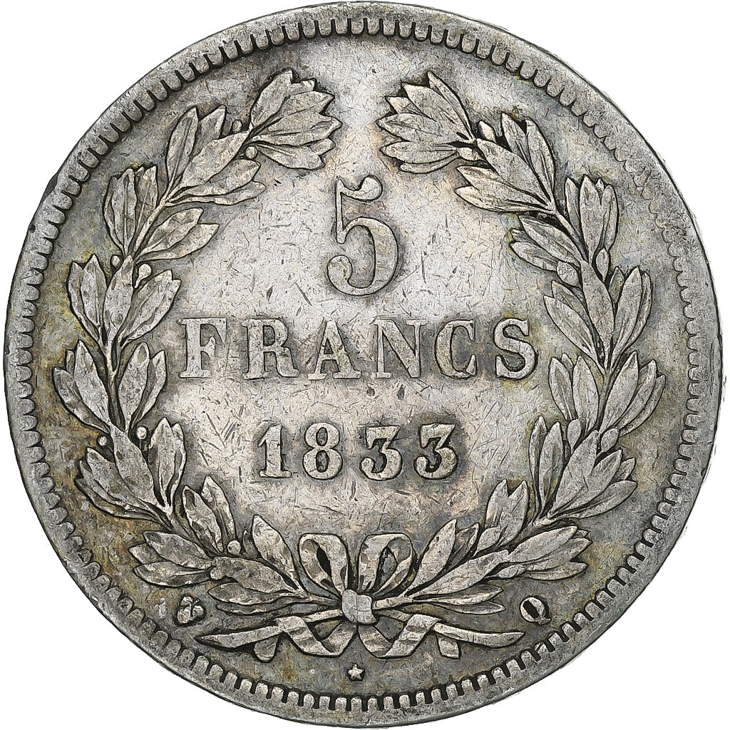 Francja, 5 Francs, Louis-Philippe, 1833, Perpignan, Srebro, VF(20-25), KM:749.11