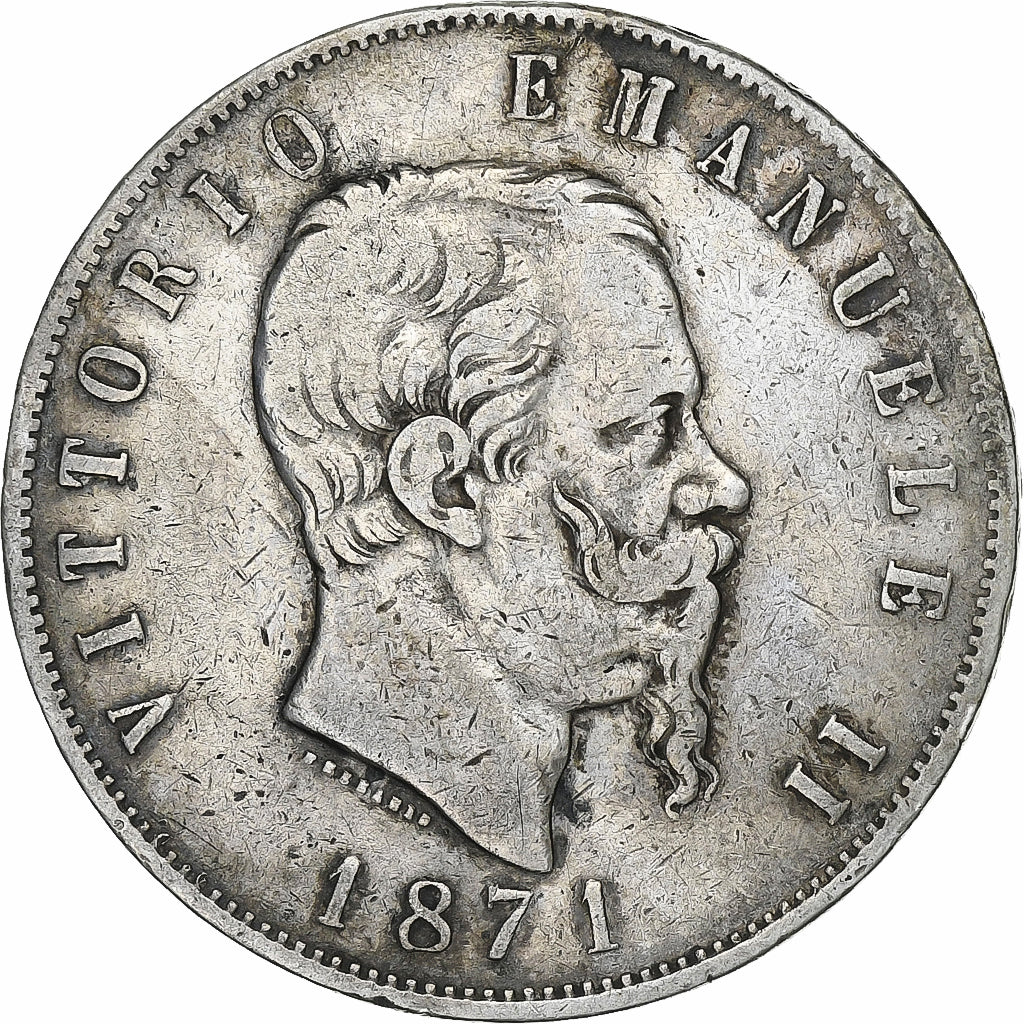Italie, Vittorio Emanuele II, 5 Lire, 1871, Milan, Argent, TB+, KM:8.3