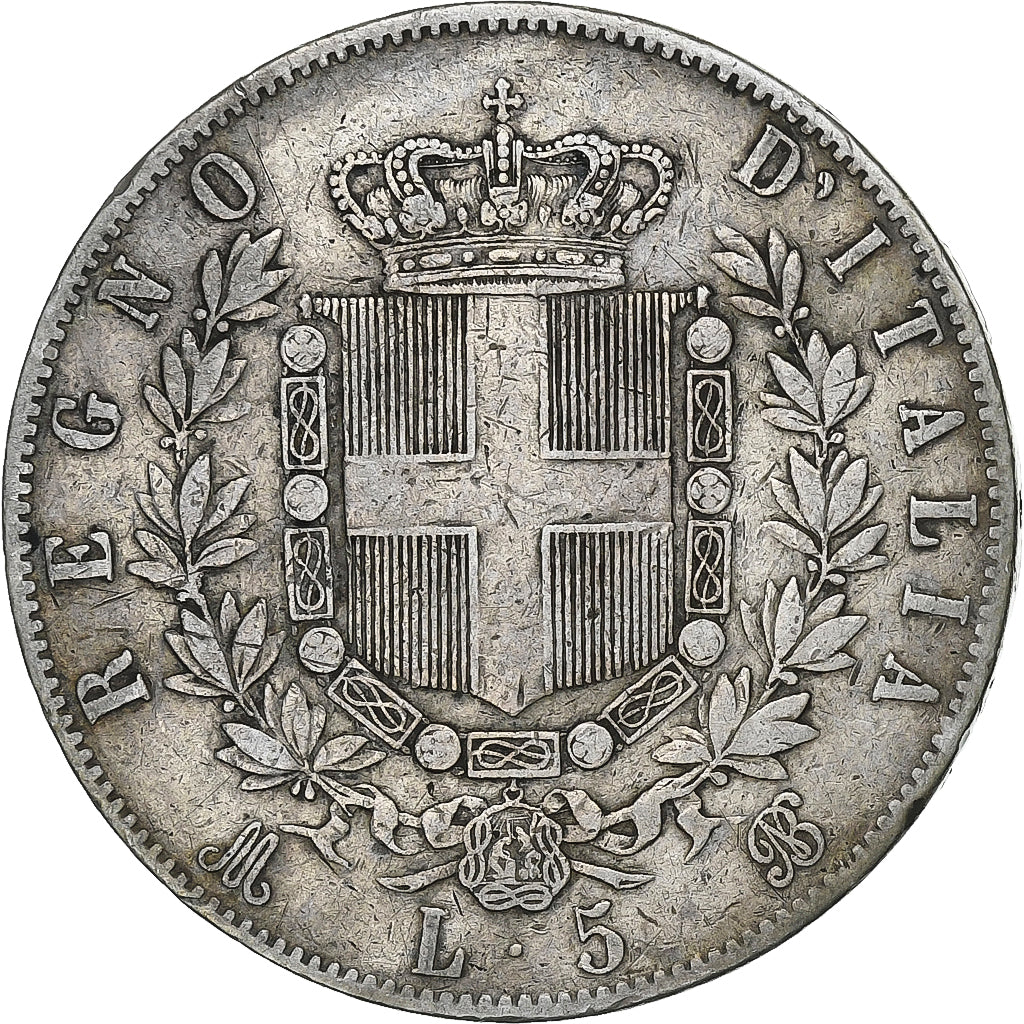 Italie, Vittorio Emanuele II, 5 Lire, 1871, Milan, Argent, TB+, KM:8.3