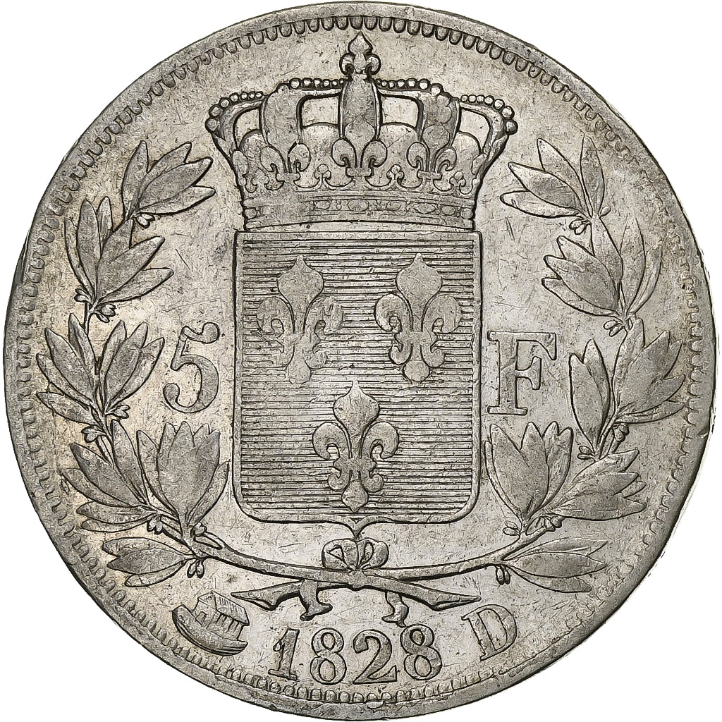 France, 5 Francs, Charles X, 1828, Lyon, Silver, VF(30-35), KM:728.4