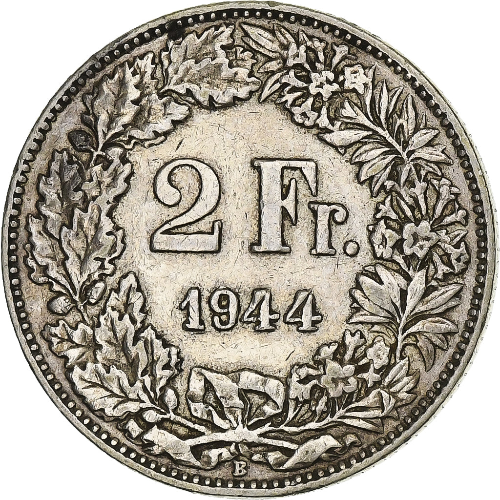 Svizzera, 2 Francs, 1944, Bern, Argento, BB, KM:21