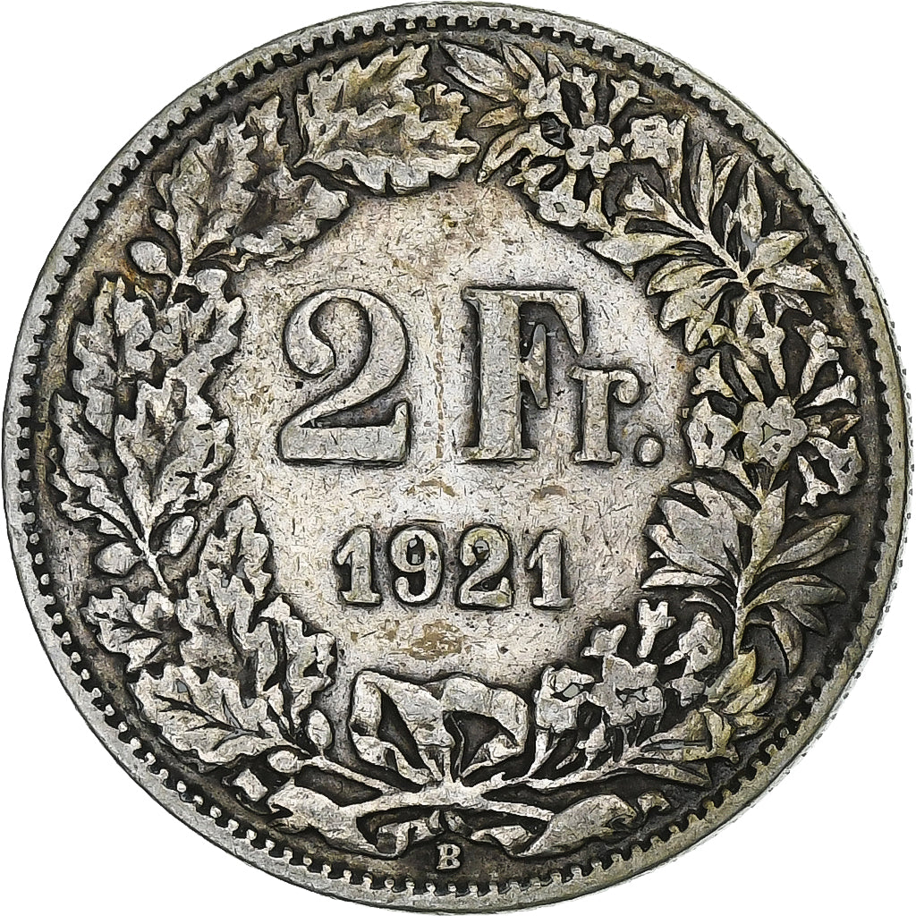 Switzerland, 2 Francs, 1921, Bern, Silver, EF(40-45), KM:21