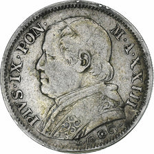ITALIAN STATES, PAPAL STATES, Pius IX, Lira, 1868, Rome, Silver, VF(20-25)
