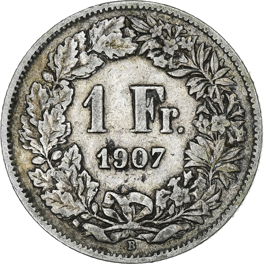 Suiza, Franc, 1907, Bern, Plata, BC+, KM:24