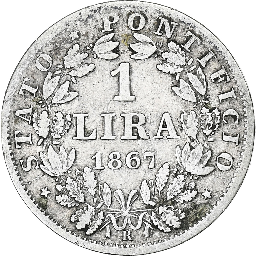ITALIAN STATES, PAPAL STATES, Pius IX, Lira, 1867, Rome, Silver, VF(20-25)