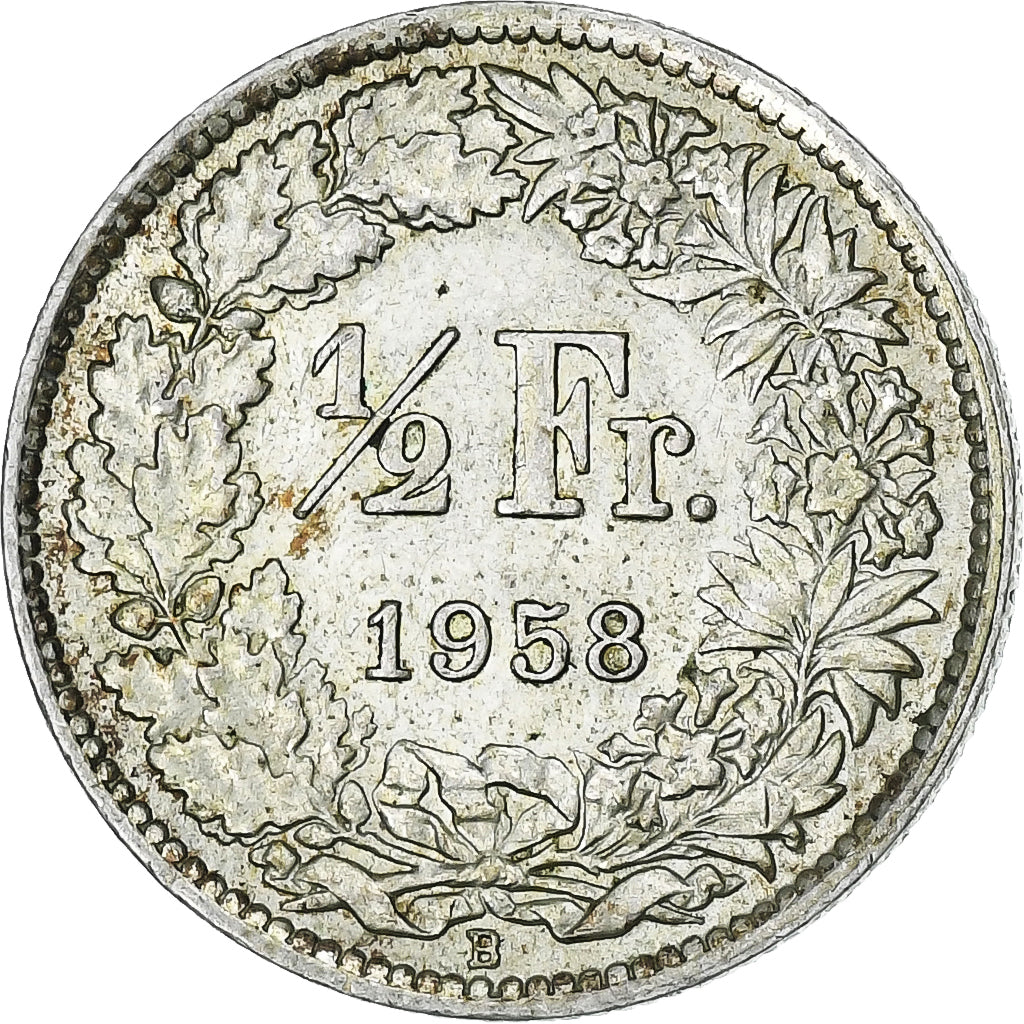 Suiza, 1/2 Franc, 1958, Bern, Plata, EBC, KM:23