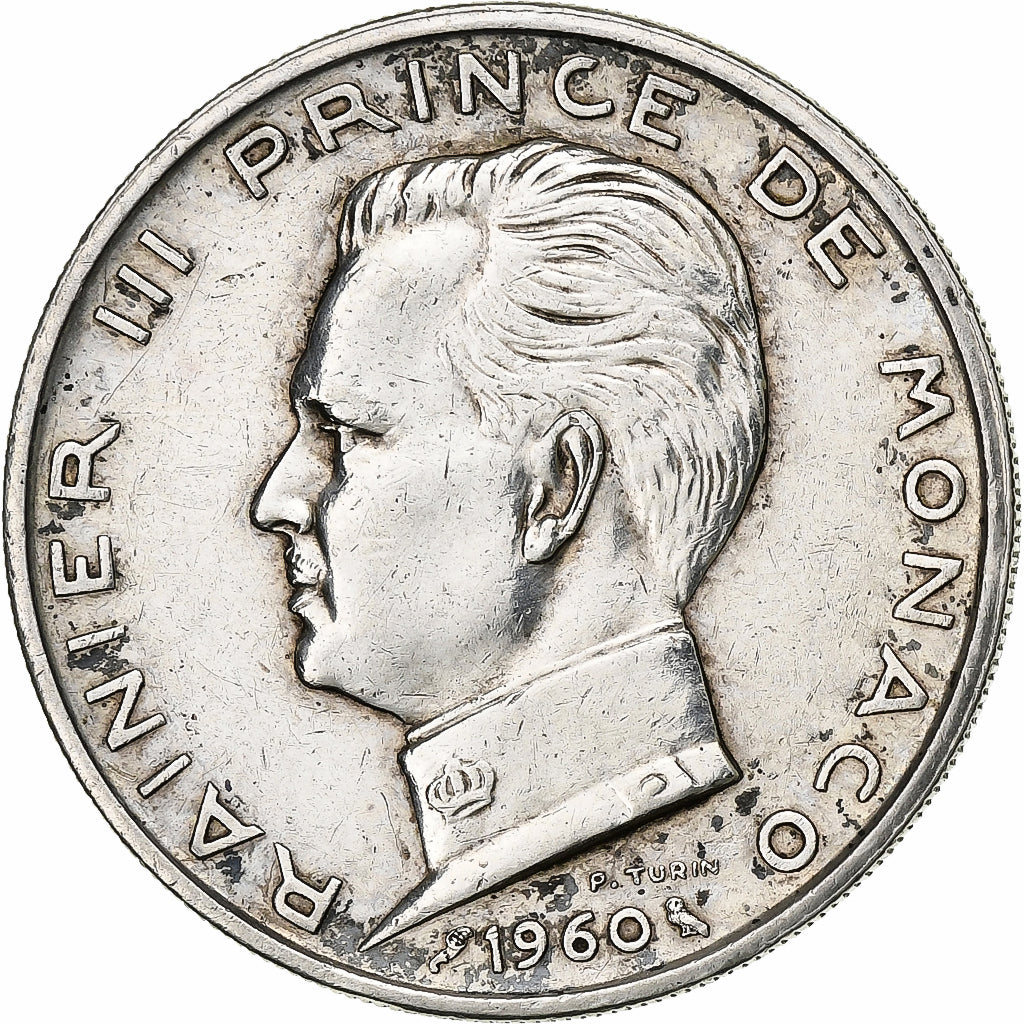 Monaco, Rainier III, 5 Francs, 1960, Silver, EF(40-45), KM:141