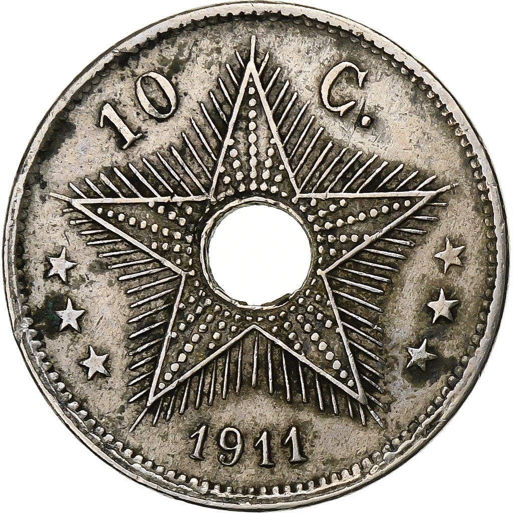 Belgian Congo, 10 Centimes, 1911, Heaton, Copper-nickel, VF(30-35), KM:18