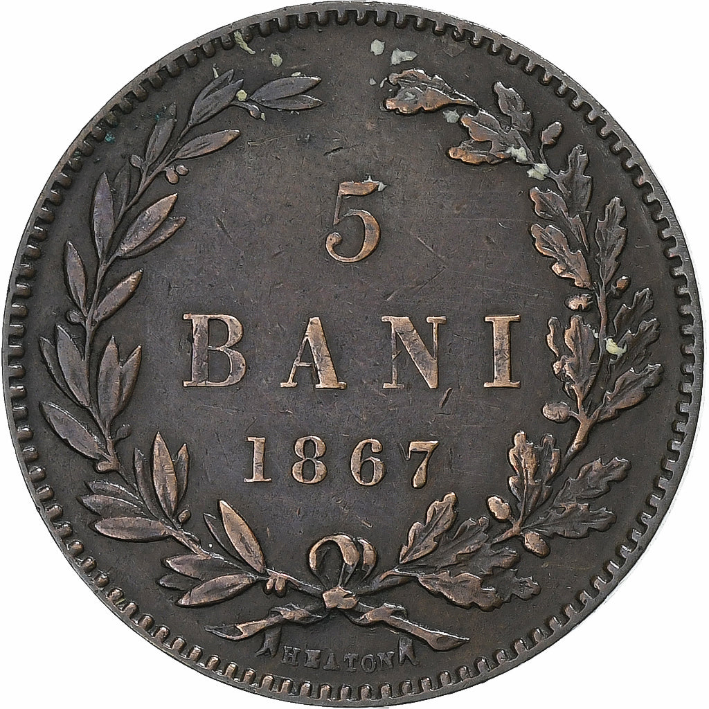 Romania, Carol I, 5 Bani, 1867, Copper, EF(40-45), KM:3.1