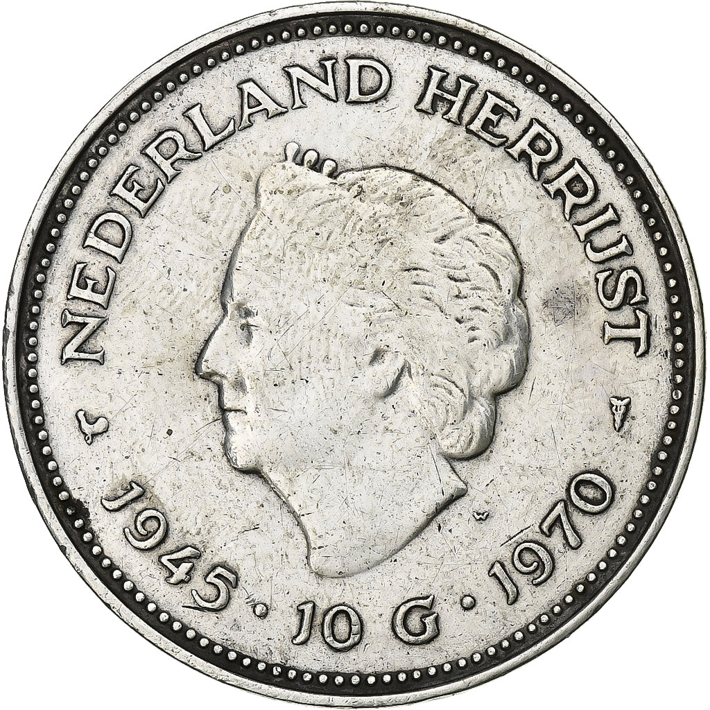 Netherlands, Juliana, 10 Gulden, 1970, Silver, VF(30-35), KM:195