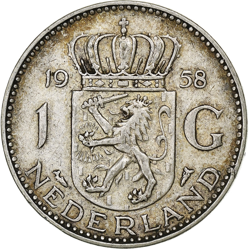 Netherlands, Juliana, Gulden, 1958, Silver, VF(30-35), KM:184
