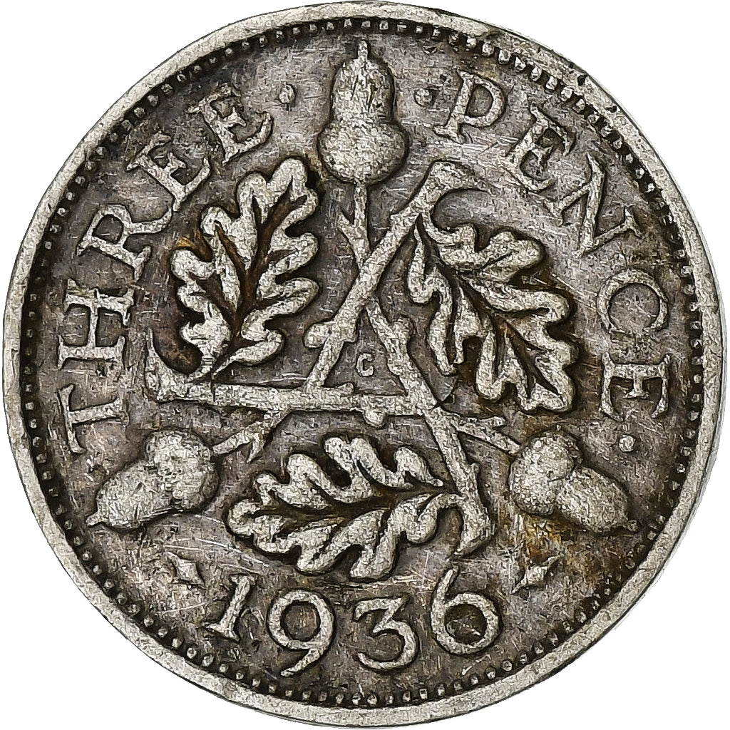 Grã-Bretanha, George V, 3 Pence, 1936, Prata, VF(30-35), KM:831