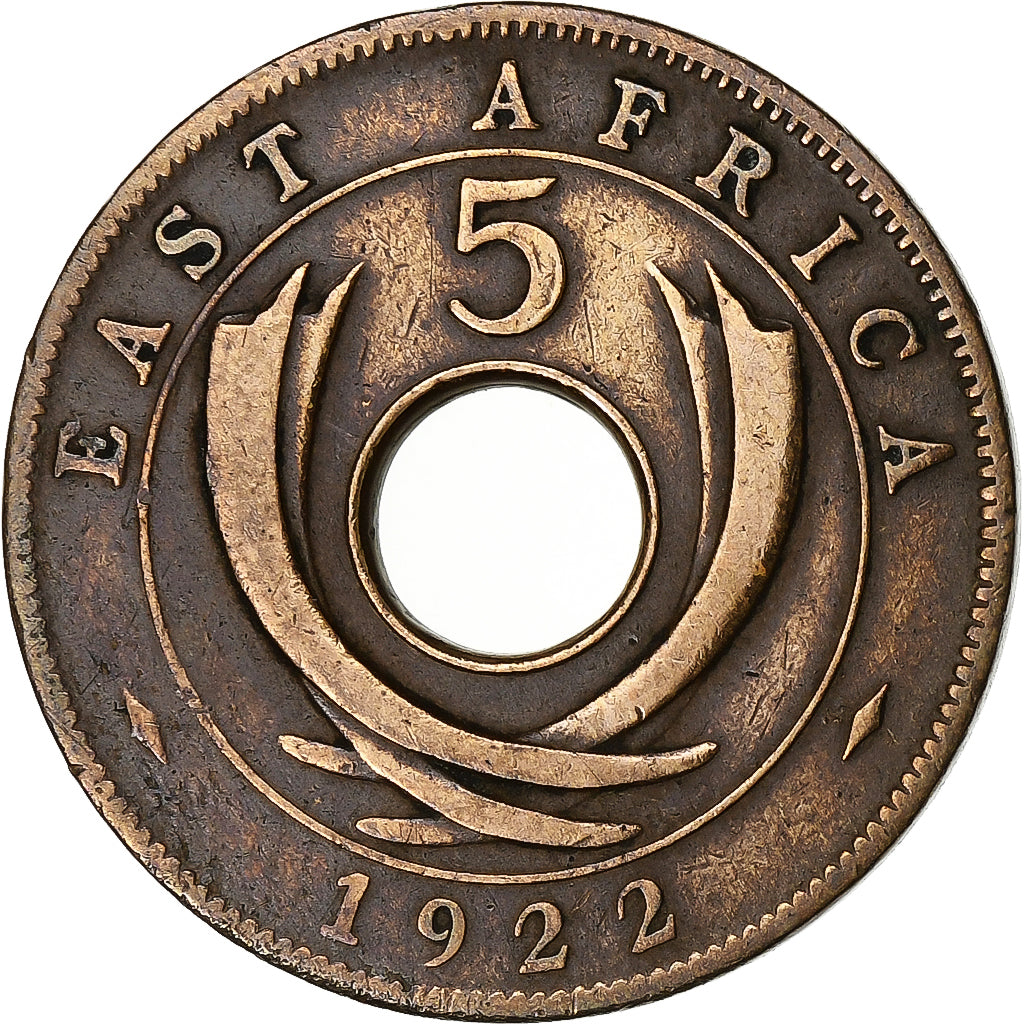 EAST AFRICA, George V, 5 Cents, 1922, Bronze, VF(30-35), KM:18
