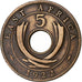 EAST AFRICA, George V, 5 Cents, 1922, Bronze, VF(30-35), KM:18