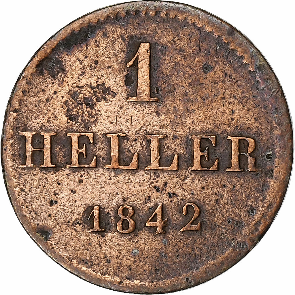 Stati tedeschi, NASSAU, Adolph, Heller, 1842, Wiesbaden, Rame, MB, KM:66