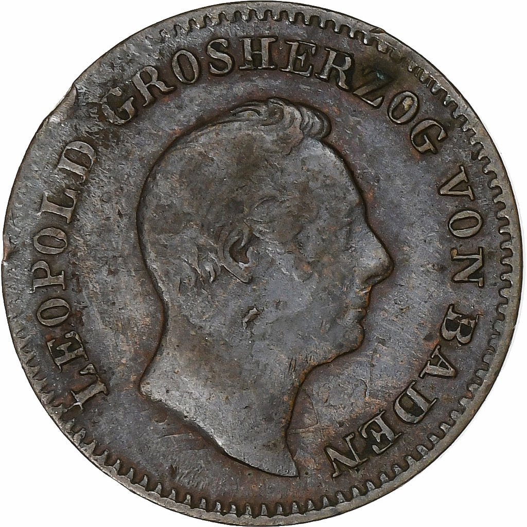 Estados Alemães, BADEN, Leopold I, 1/2 Kreuzer, 1848, Cobre, VF(30-35), KM:213