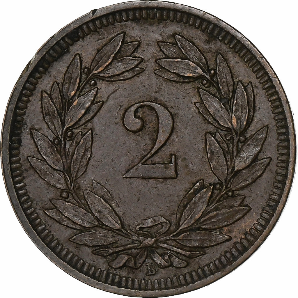 Suiza, 2 Rappen, 1893, Bern, Bronce, MBC, KM:4.2