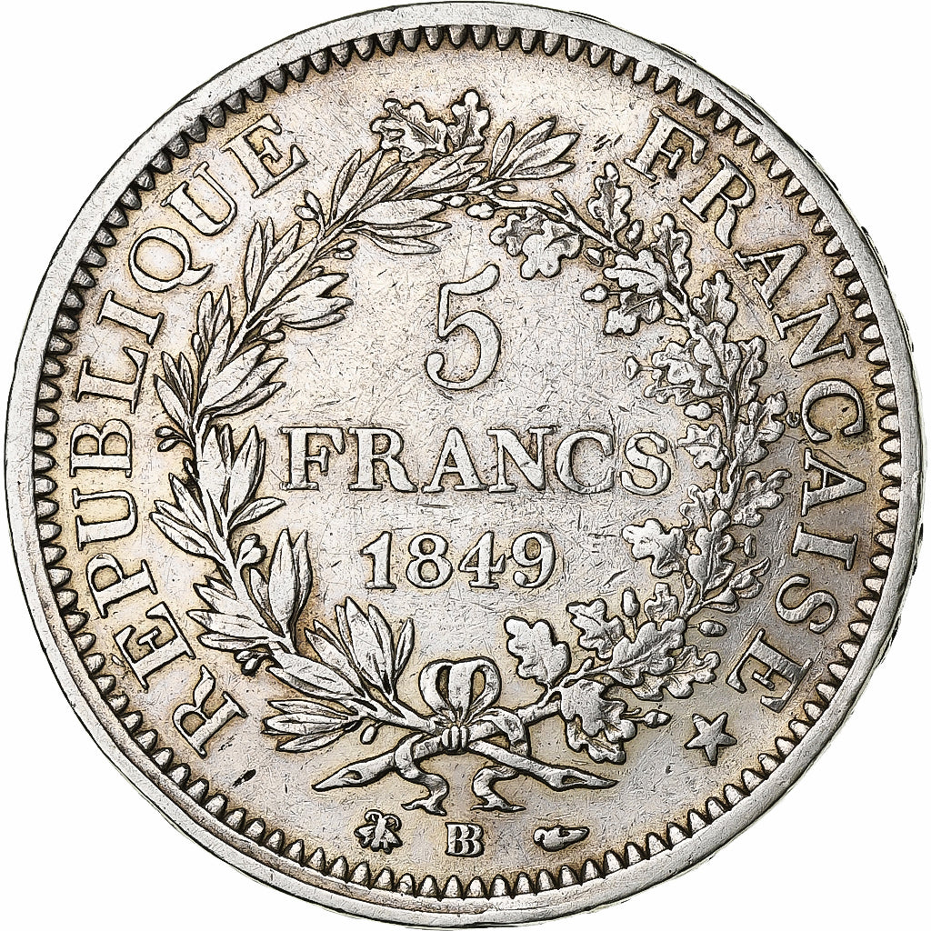 France, 5 Francs, Hercule, 1849, Strasbourg, Silver, VF(30-35), KM:756.2