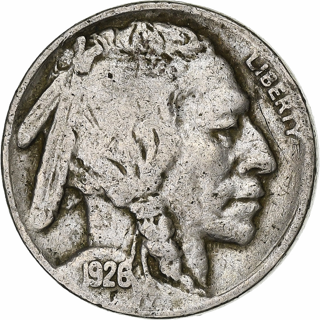 Estados Unidos, 5 Cents, Buffalo Nickel, 1926, U.S. Mint, Cobre - níquel, BC+