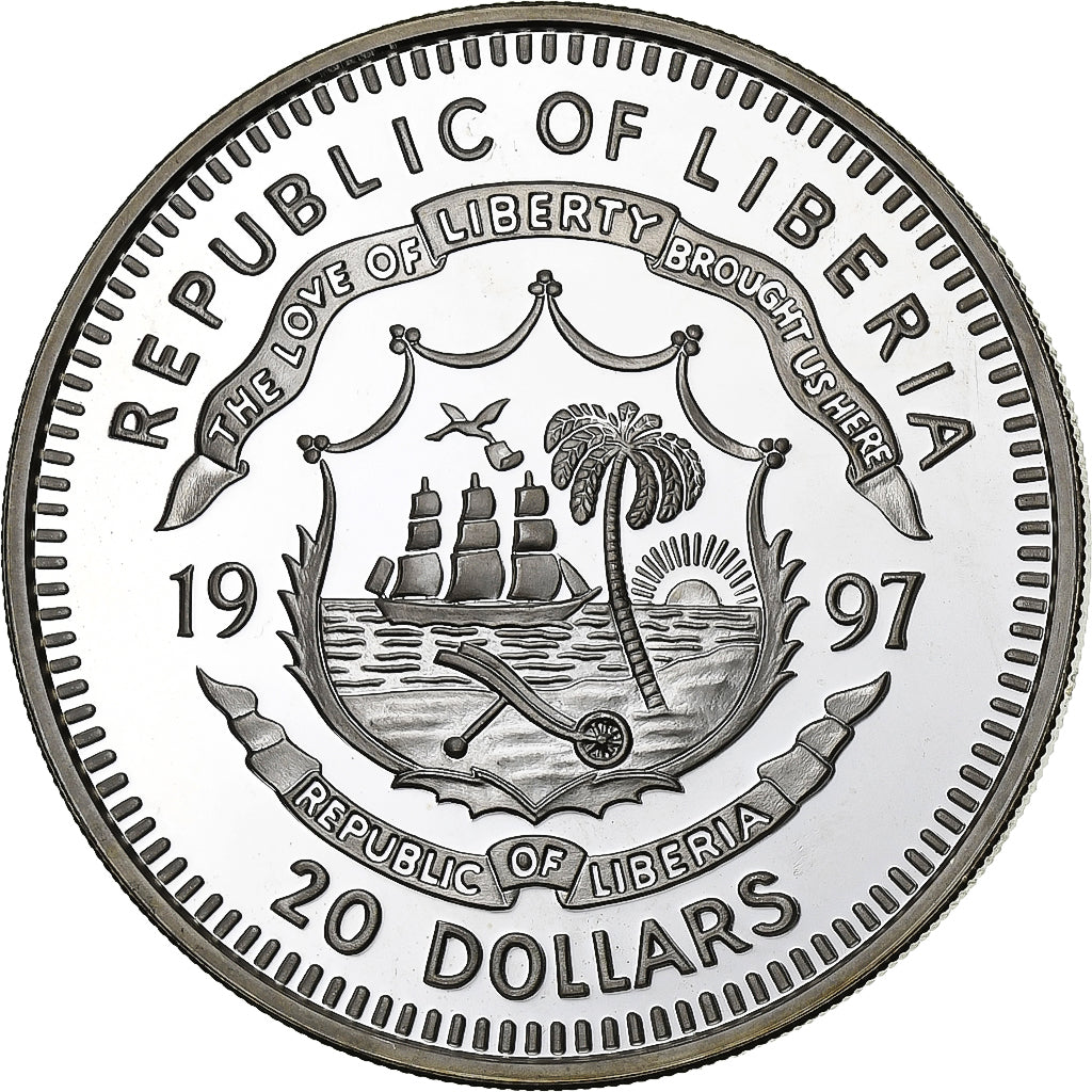 Liberia, 20 Dollars, 1997, Srebro, MS(60-62), KM:417