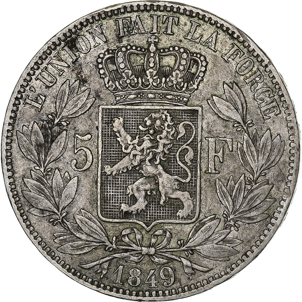 Belgium, Leopold I, 5 Francs, 5 Frank, 1849, Silver, EF(40-45), KM:17