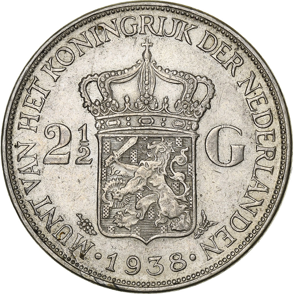 Holandia, Wilhelmina I, 2-1/2 Gulden, 1938, Srebro, AU(55-58), KM:165