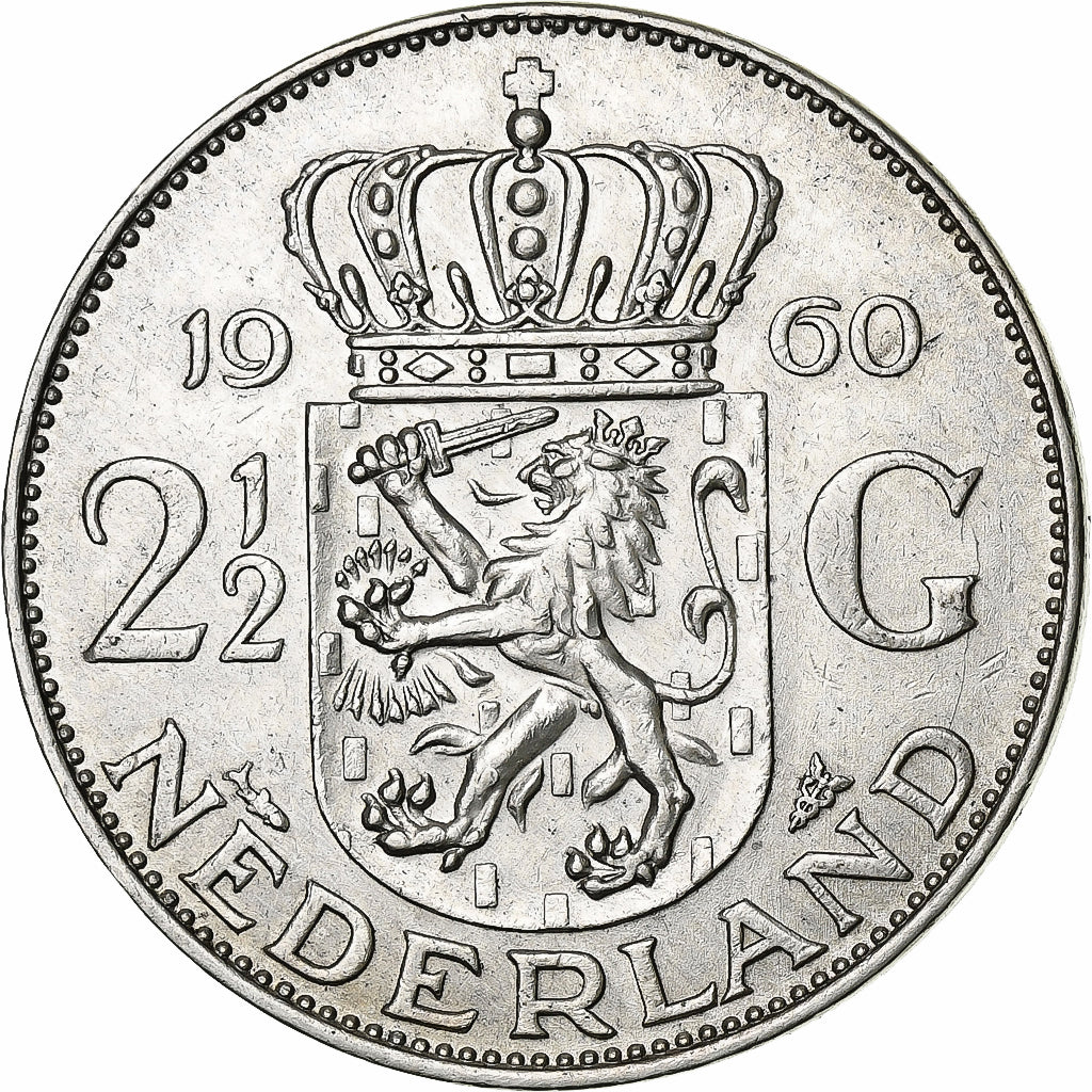 Netherlands, Juliana, 2-1/2 Gulden, 1960, Silver, EF(40-45), KM:185
