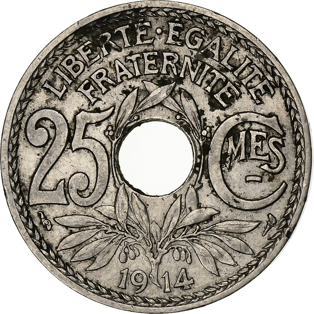 Francja, 25 Centimes, Lindauer, 1914, Paris, Nikiel, VF(30-35), KM:867