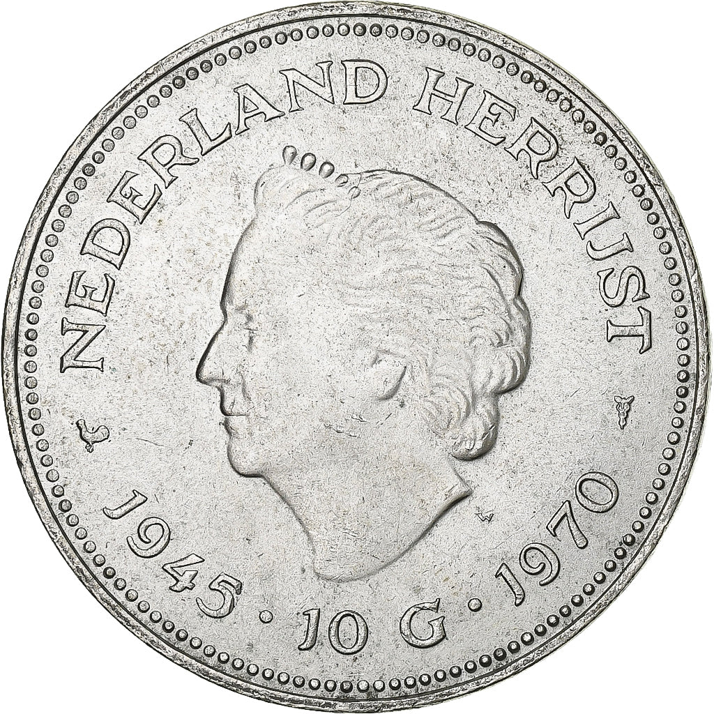 Netherlands, Juliana, 10 Gulden, 1970, Silver, AU(50-53), KM:195