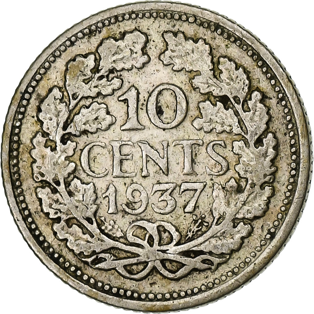 Nederland, Wilhelmina I, 10 Cents, 1937, Zilver, ZF, KM:163