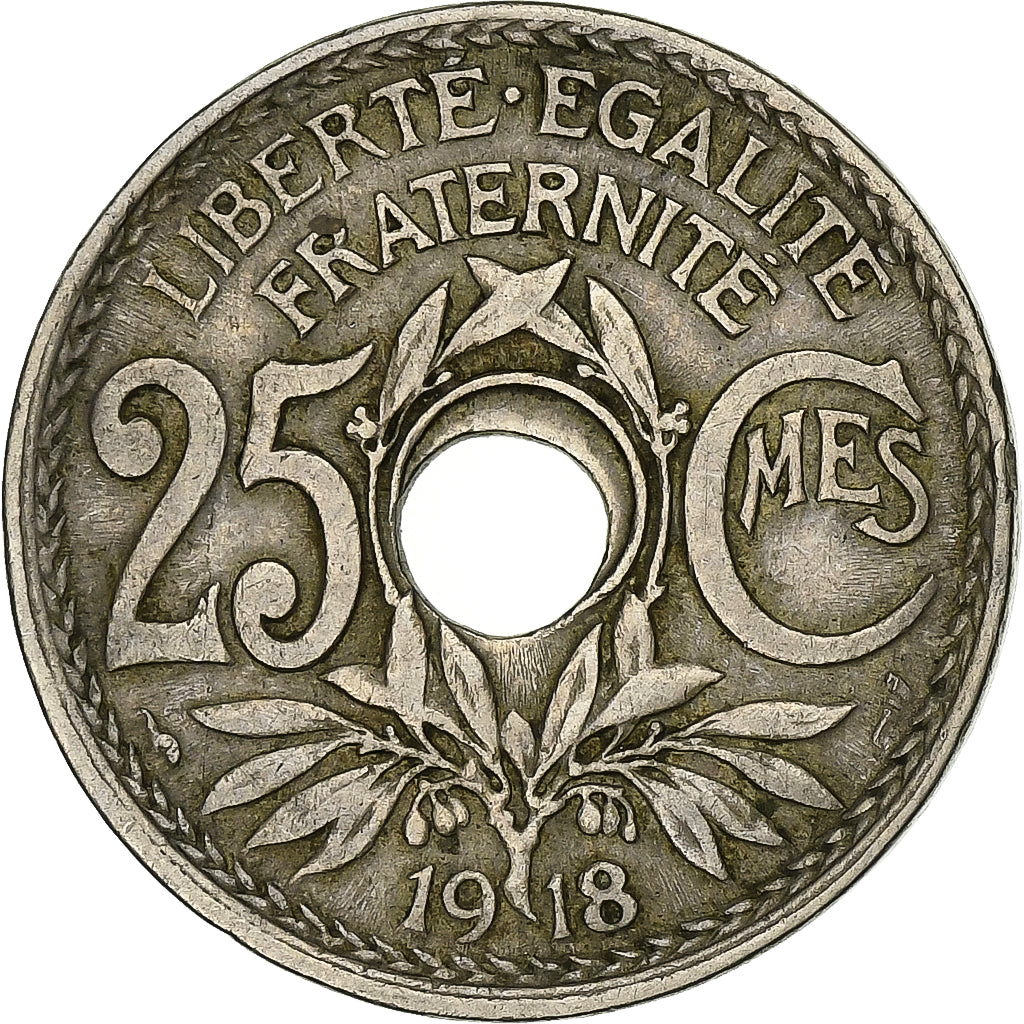 Francja, 25 Centimes, Lindauer, 1918, Paris, Miedź-Nikiel, VF(20-25), KM:867a