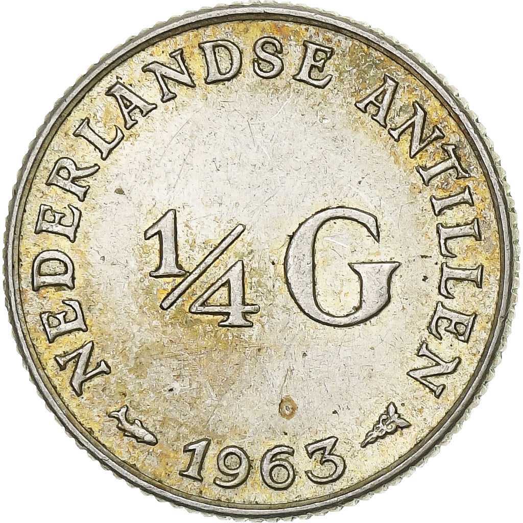 Netherlands Antilles, Juliana, 1/4 Gulden, 1963, Silver, AU(55-58), KM:4