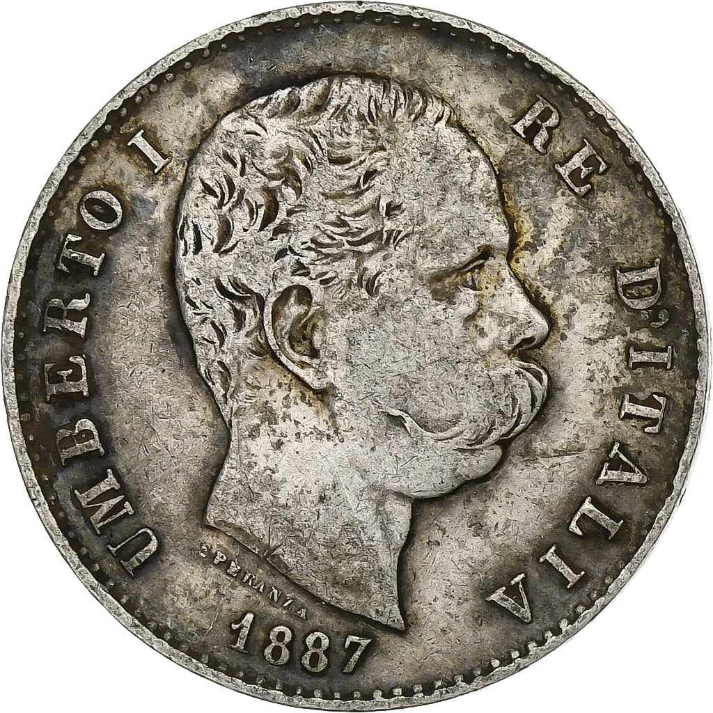 Włochy, Umberto I, Lira, 1887, Milan, Srebro, VF(30-35), KM:24.2