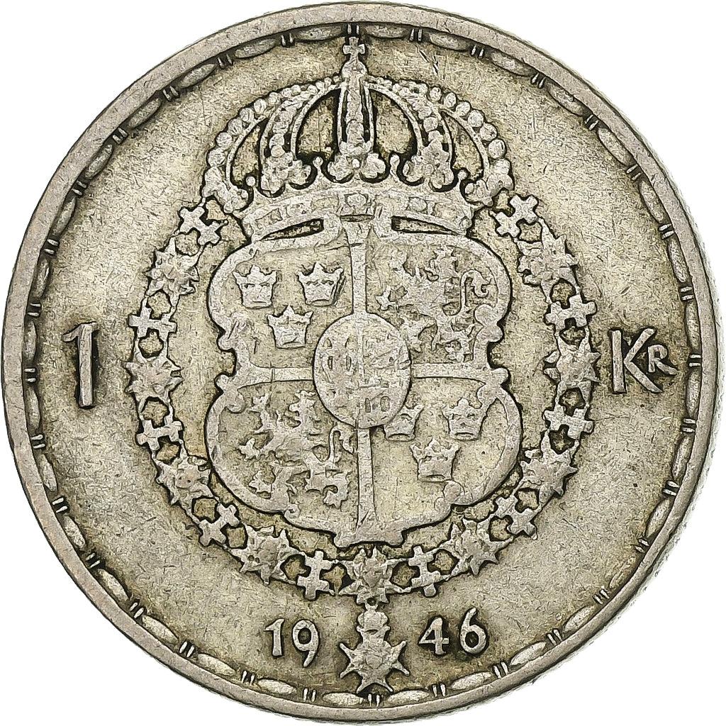 Suécia, Gustaf V, Krona, 1946, Prata, EF(40-45), KM:814