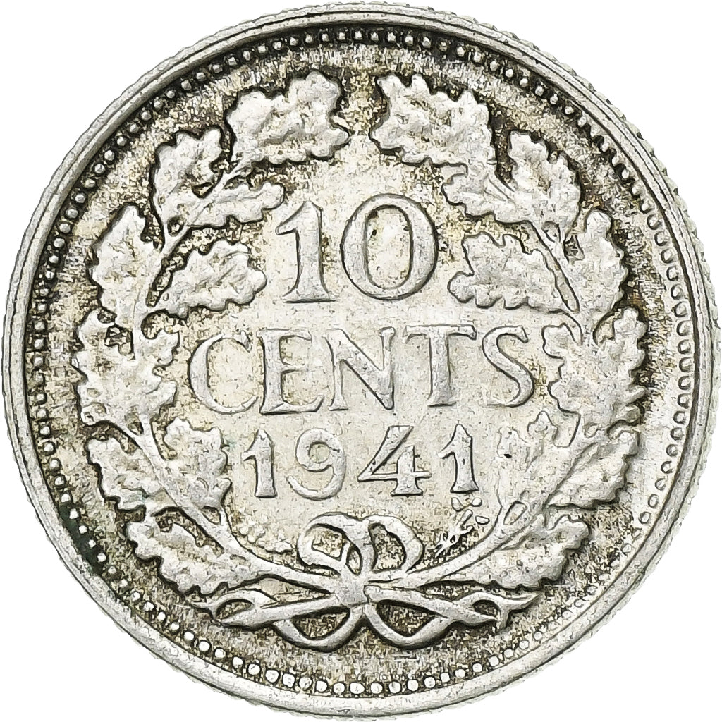 Países Bajos, Wilhelmina I, 10 Cents, 1941, Plata, MBC+, KM:163